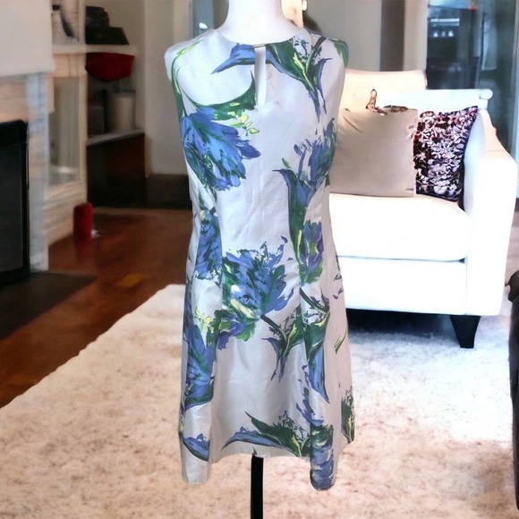 Floral Midi Dress in Blue and Green - Picture 1 of 7